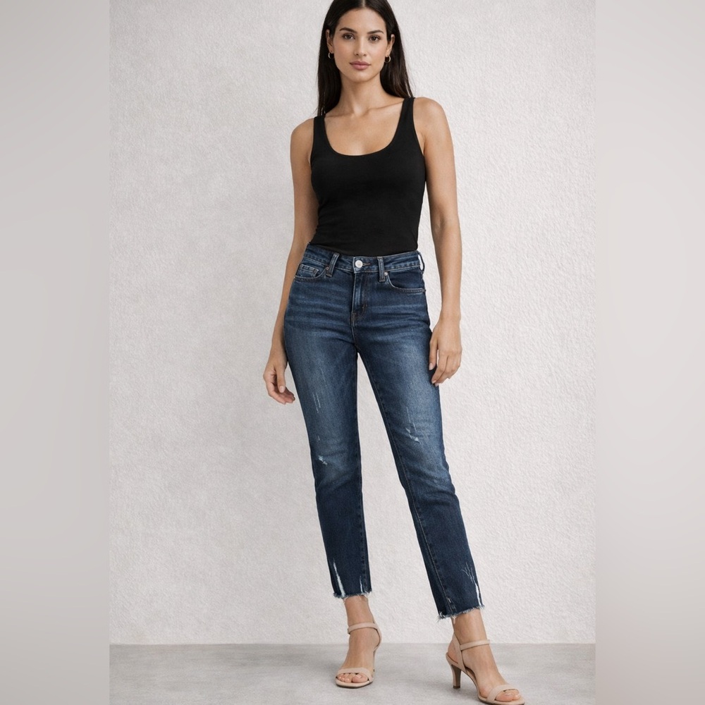 Zara basic denim Z1975 Women's Blue Jeans sz 4 stretch crop raw hem